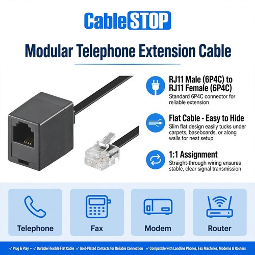 Rj11 extension cable flat - cable,